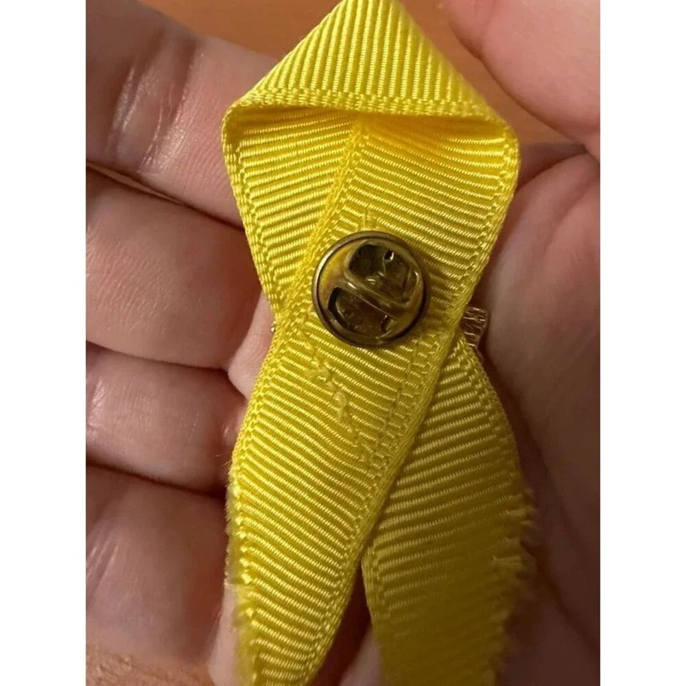 Patriotic Guardian Angel American Flag Yellow Awareness Ribbon Lapel Pin USA